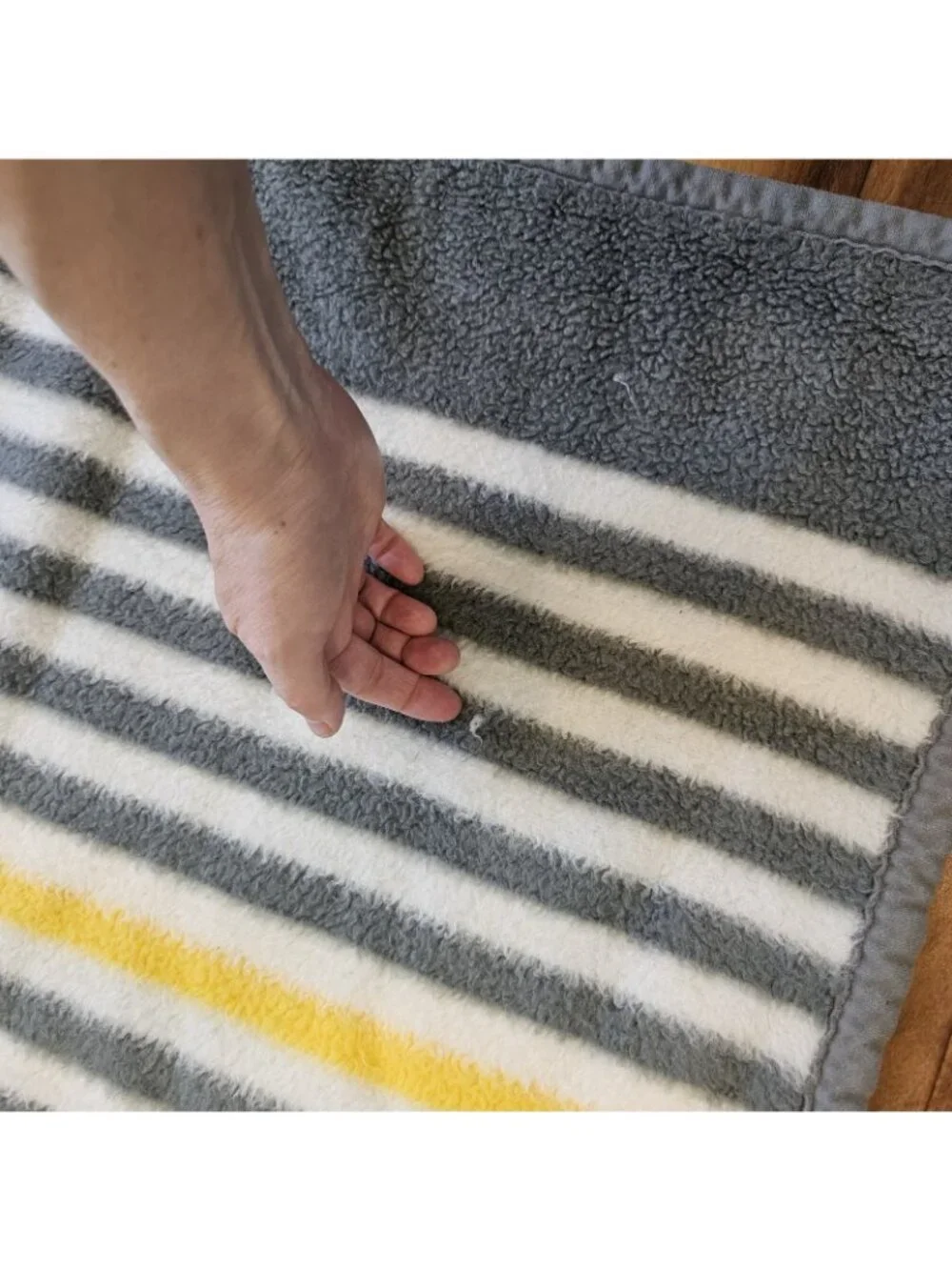 VTG Reversible Striped Blanket Dralon Germany Retro Mid-century Style Gray White